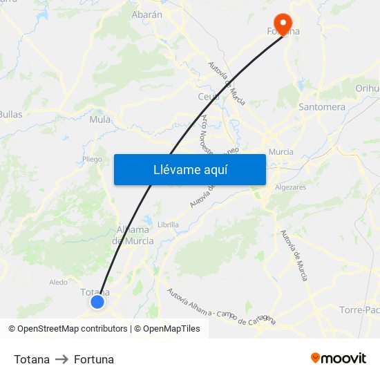 Totana to Fortuna map