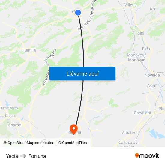 Yecla to Fortuna map