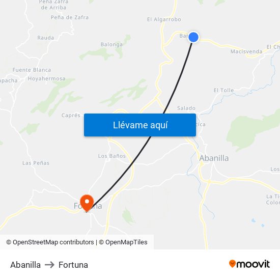 Abanilla to Fortuna map