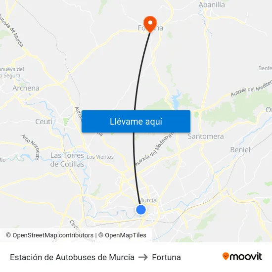 Estación de Autobuses de Murcia to Fortuna map