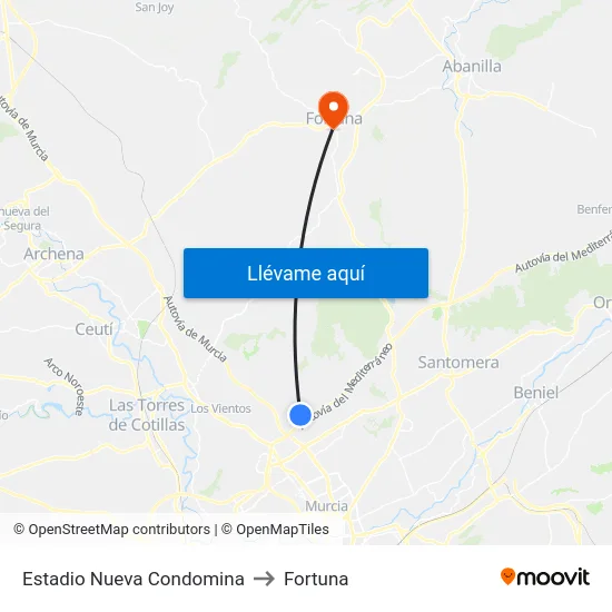 Estadio Nueva Condomina to Fortuna map