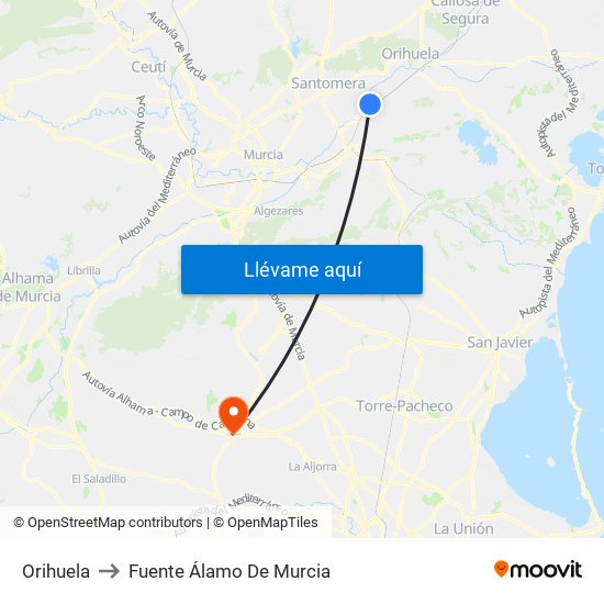 Orihuela to Fuente Álamo De Murcia map