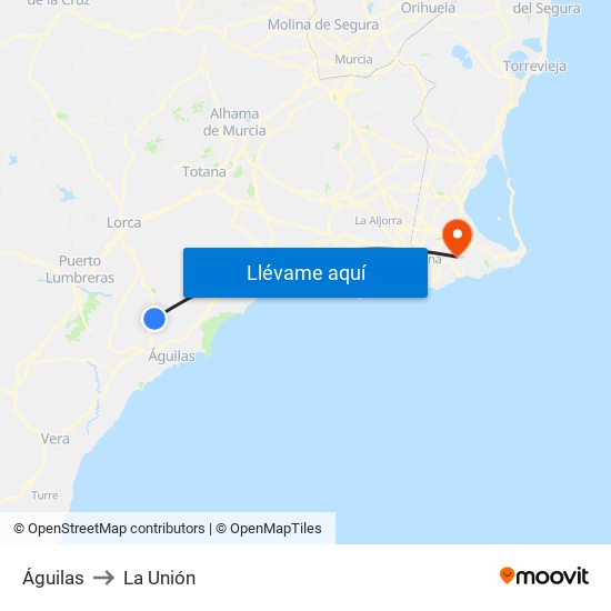 Águilas to La Unión map