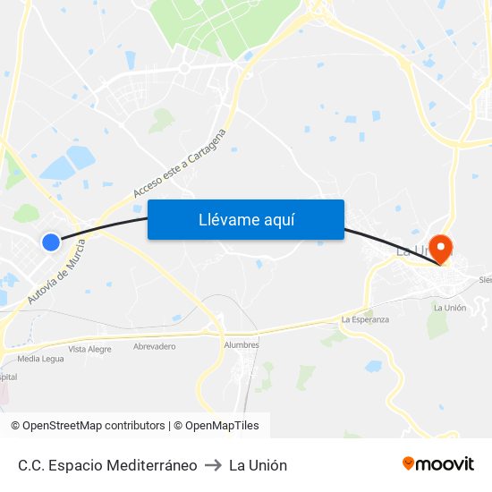 C.C. Espacio Mediterráneo to La Unión map