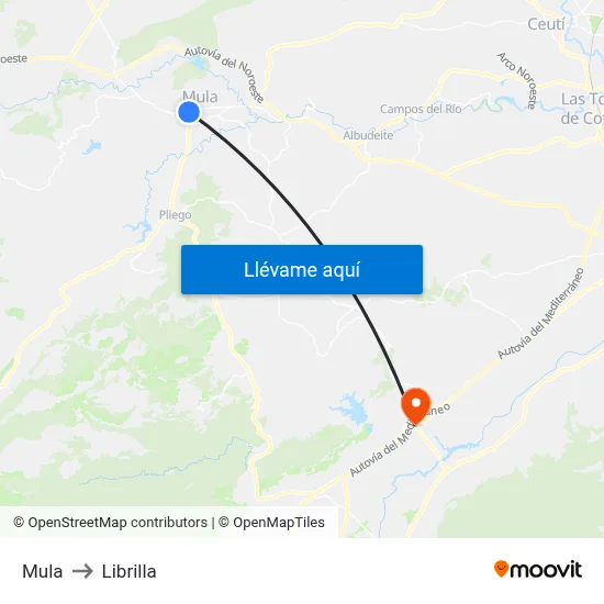 Mula to Librilla map