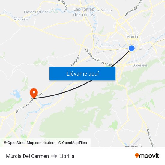 Murcia Del Carmen to Librilla map