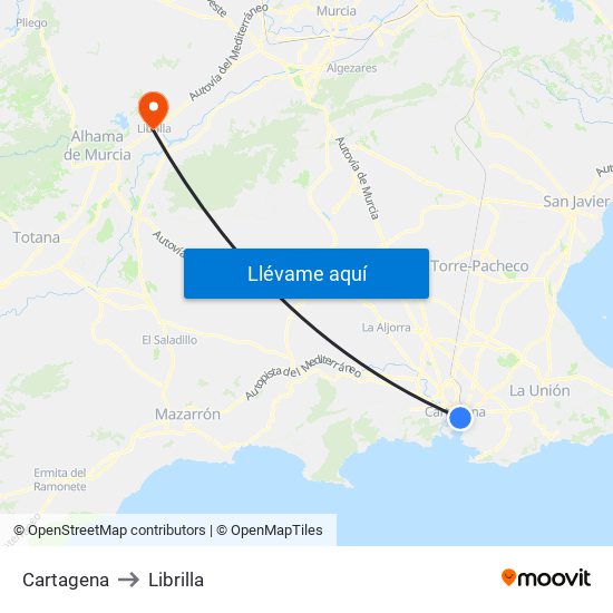 Cartagena to Librilla map