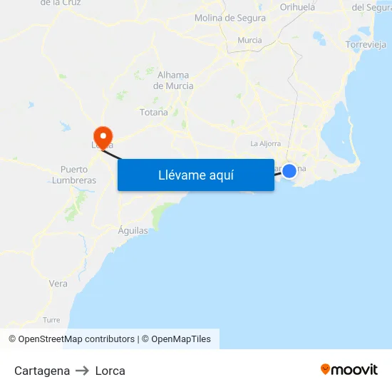 Cartagena to Lorca map