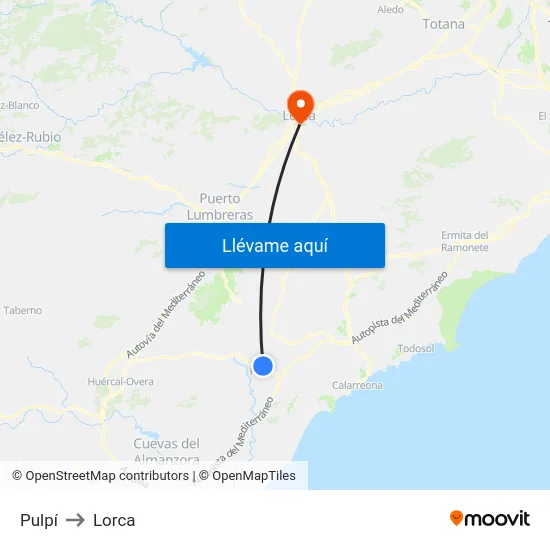 Pulpí to Lorca map