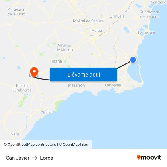 San Javier to Lorca map