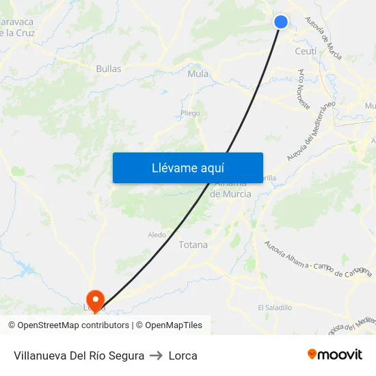 Villanueva Del Río Segura to Lorca map