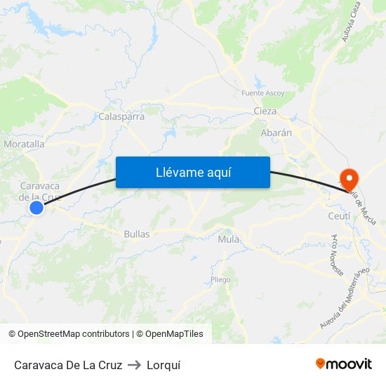 Caravaca De La Cruz to Lorquí map