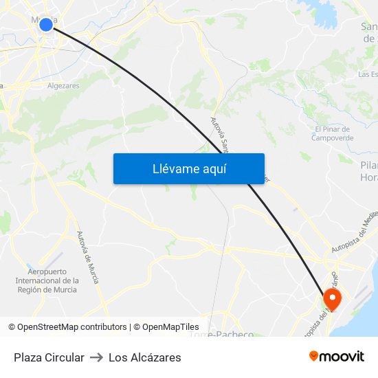 Plaza Circular to Los Alcázares map