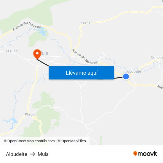 Albudeite to Mula map