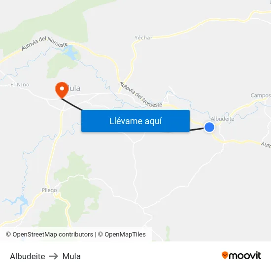 Albudeite to Mula map