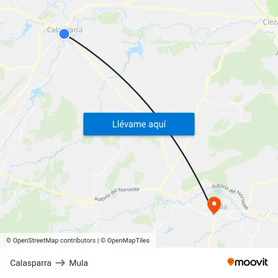 Calasparra to Mula map