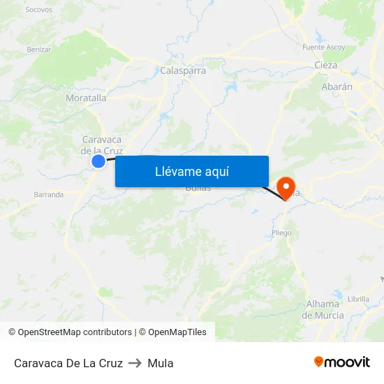 Caravaca De La Cruz to Mula map