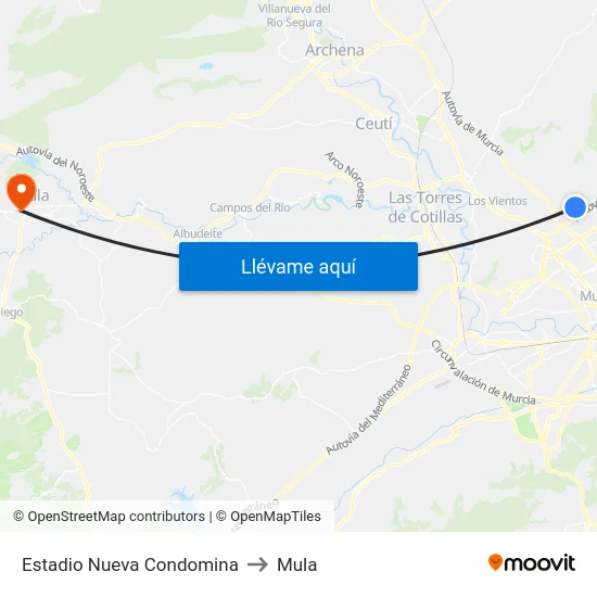 Estadio Nueva Condomina to Mula map