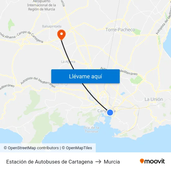 Estación de Autobuses de Cartagena to Murcia map