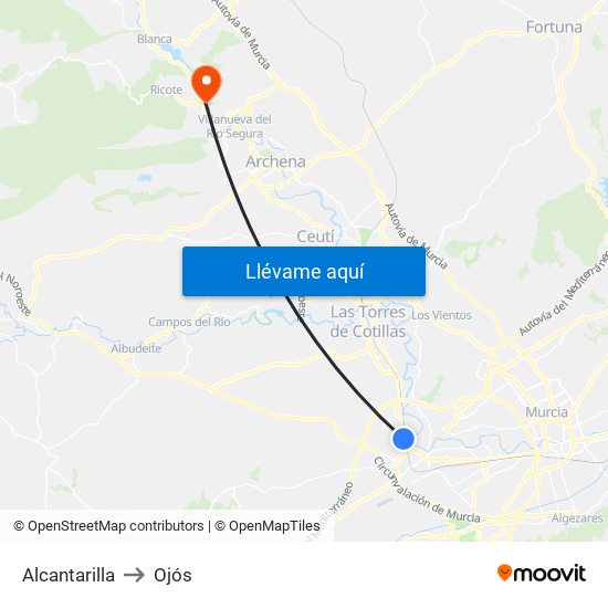 Alcantarilla to Ojós map