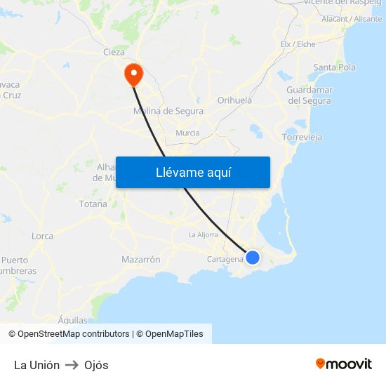 La Unión to Ojós map