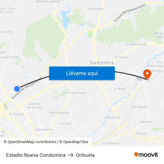 Estadio Nueva Condomina to Orihuela map