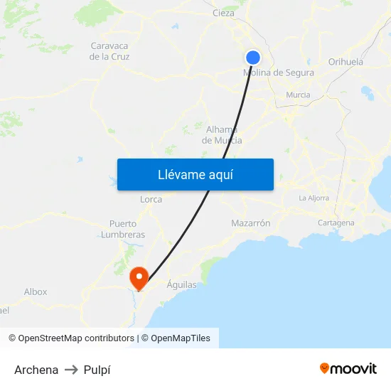 Archena to Pulpí map