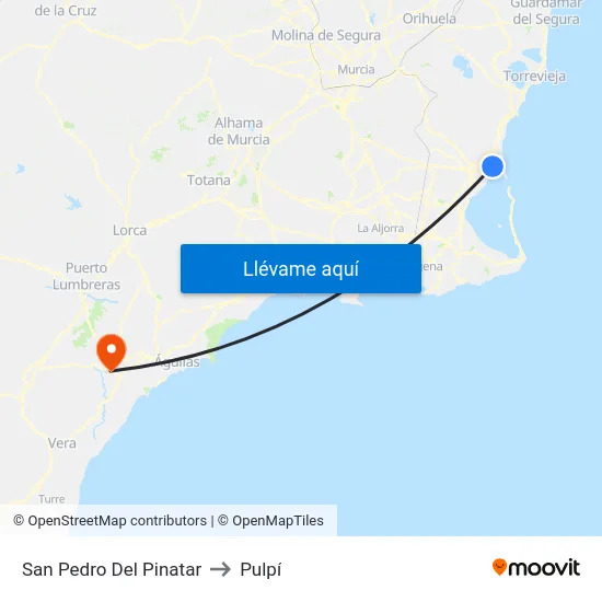 San Pedro Del Pinatar to Pulpí map