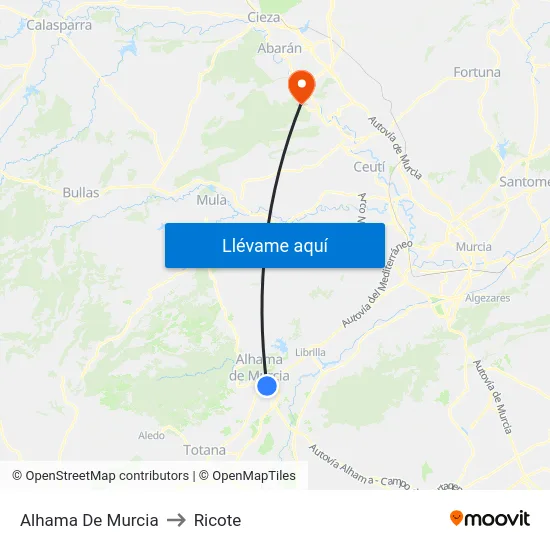 Alhama De Murcia to Ricote map