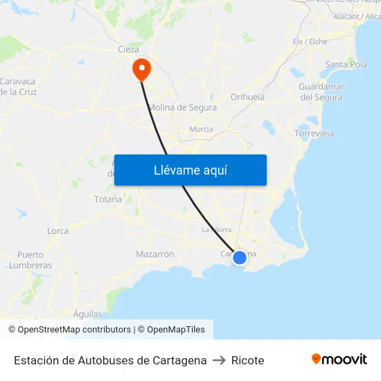 Estación de Autobuses de Cartagena to Ricote map
