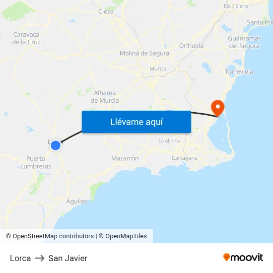 Lorca to San Javier map