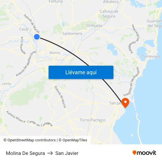 Molina De Segura to San Javier map
