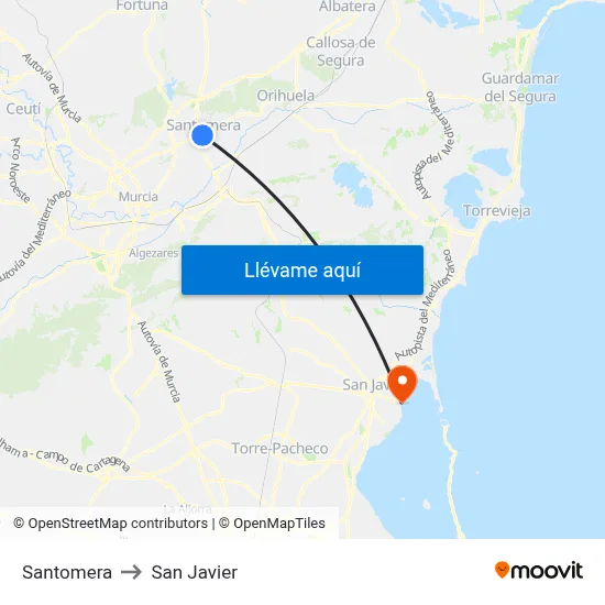 Santomera to San Javier map