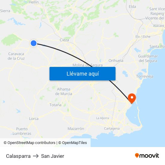 Calasparra to San Javier map