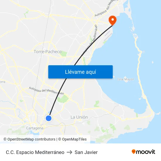 C.C. Espacio Mediterráneo to San Javier map