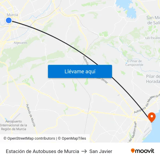 Estación de Autobuses de Murcia to San Javier map