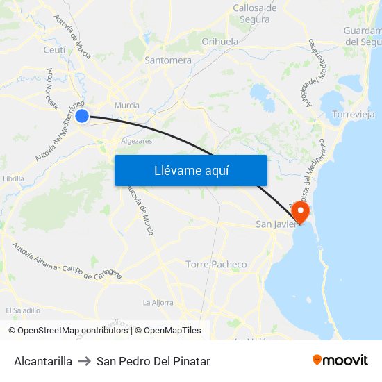 Alcantarilla to San Pedro Del Pinatar map