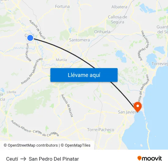 Ceutí to San Pedro Del Pinatar map