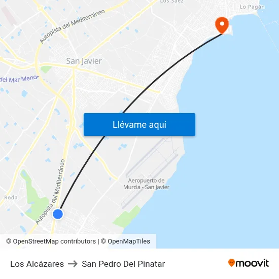 Los Alcázares to San Pedro Del Pinatar map