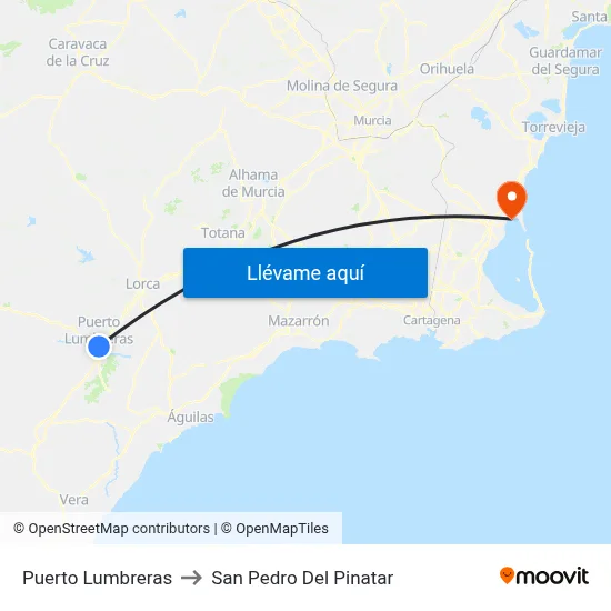 Puerto Lumbreras to San Pedro Del Pinatar map