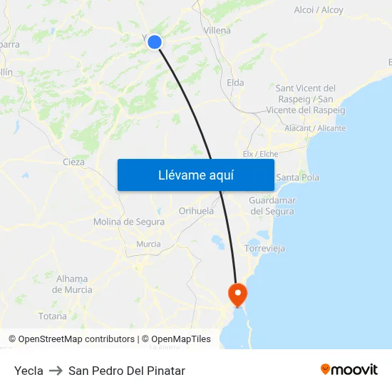 Yecla to San Pedro Del Pinatar map