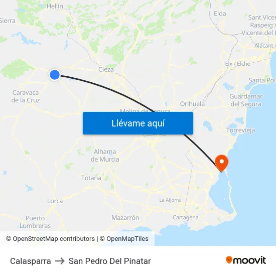 Calasparra to San Pedro Del Pinatar map