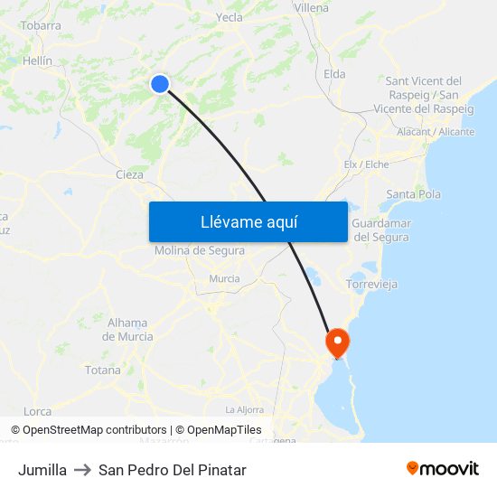 Jumilla to San Pedro Del Pinatar map