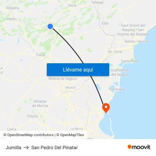 Jumilla to San Pedro Del Pinatar map