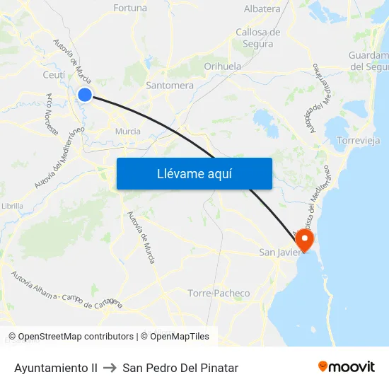 Ayuntamiento II to San Pedro Del Pinatar map