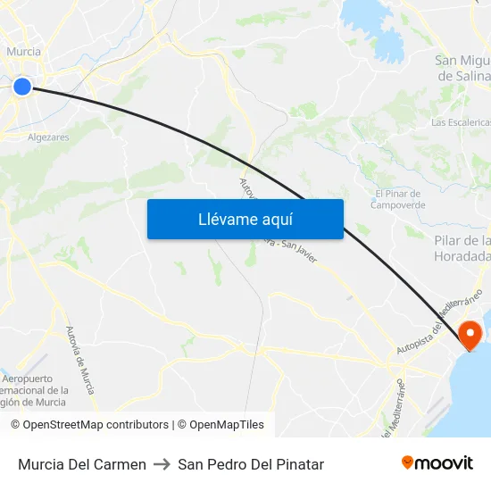 Murcia Del Carmen to San Pedro Del Pinatar map