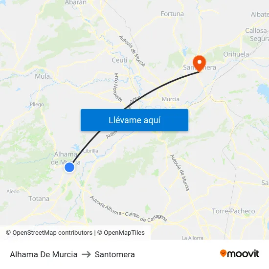 Alhama De Murcia to Santomera map