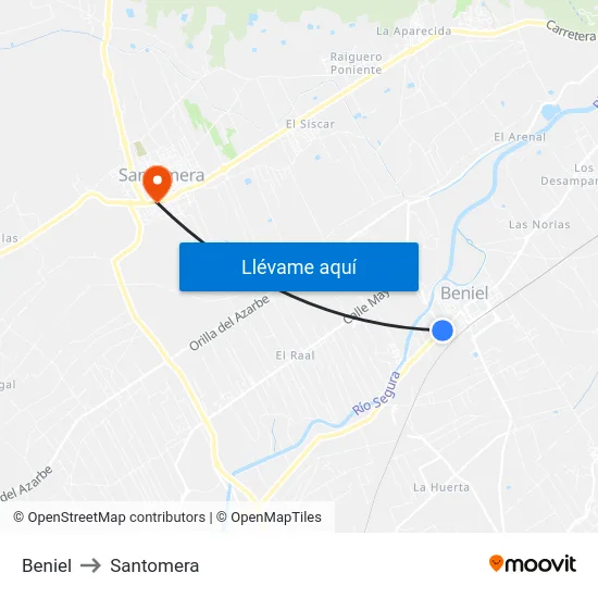 Beniel to Santomera map