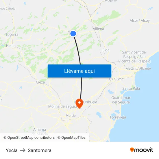 Yecla to Santomera map