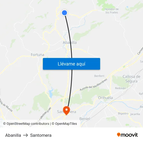 Abanilla to Santomera map